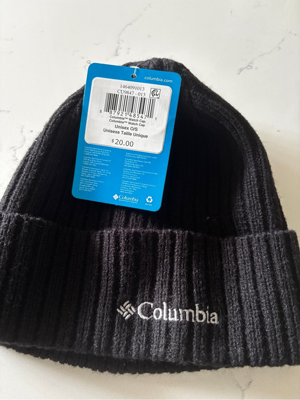 Columbia Black Ribbed Knit Beanie with Embroidered Logo